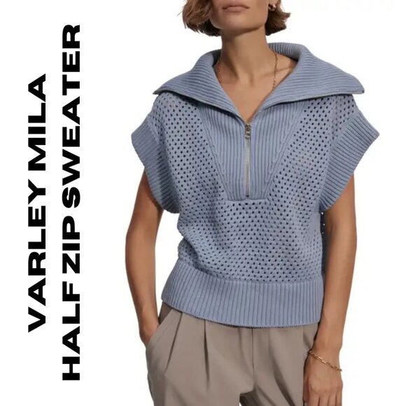 Varley Mila Open Stitch Half-Zip Sweater – XL, Ashley Blue - Picture 1 of 6